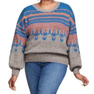 Monroe Main Sweater Women L Blue Fair Isle Knit Nordic Classic Preppy Western